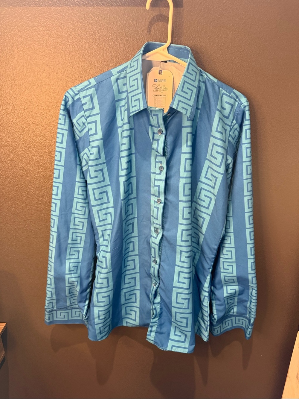 Woven Geometric Button-Down Shirt in Sky Blue